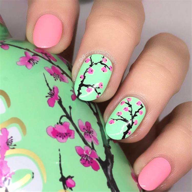 Gorgeous And Lovely Spring Nail Designs You Would Love; Spring Nails; Lovely Nails; Nails; Square Nails; Nail Design; Flower Nails; #nails #springnail #flowernails #squarenail #naildesign