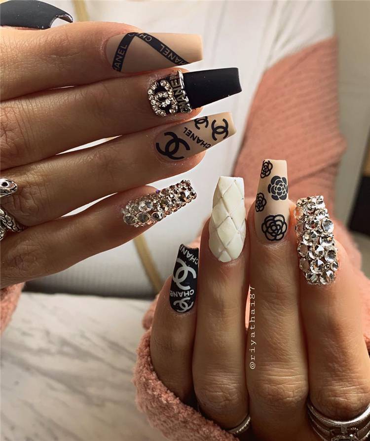 Stunning Long Coffin Nails With Rhinestones You Must Love; Coffin Nails; Long Coffin Nails; Rhinestone Nails; Nails With Rhinestones; Nails #nails #coffinnails #longcoffinnails #rhinestonenails