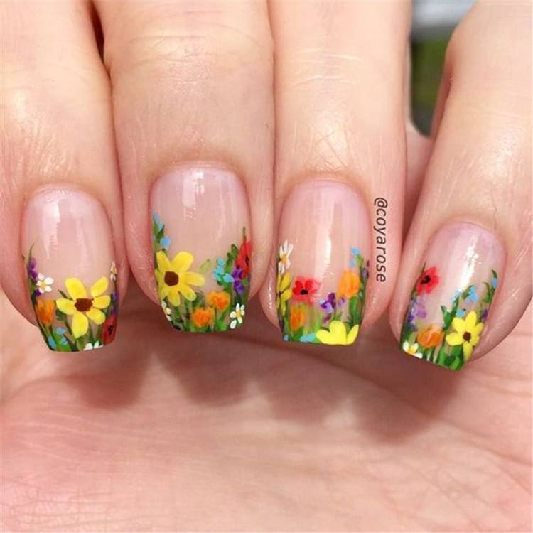 Gorgeous And Stunning Floral Nail Designs You Should Copy Right Now; Floral Nails; Lovely Nails; Nails; Square Nails; Nail Design; Flower Nails; Cherry Blossom Nails; Lily Nails; Sunflower Nails; Daisy Nails; #nails #springnail #flowernails #squarenail #naildesign #floralnails