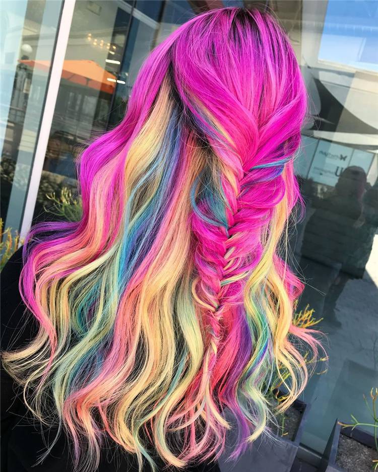 Stylish Rainbow Hair Styles You Need To Have; Rainbow Hair Color; Rainbow Hair Styles; Rainbow Color; Rainbow Hairstyle; Hair Color; Hairstyles #haircolor #hairstyles #rainbowhair #rainbowhairstyle #rainbowcolor #rainbowhaircolor
