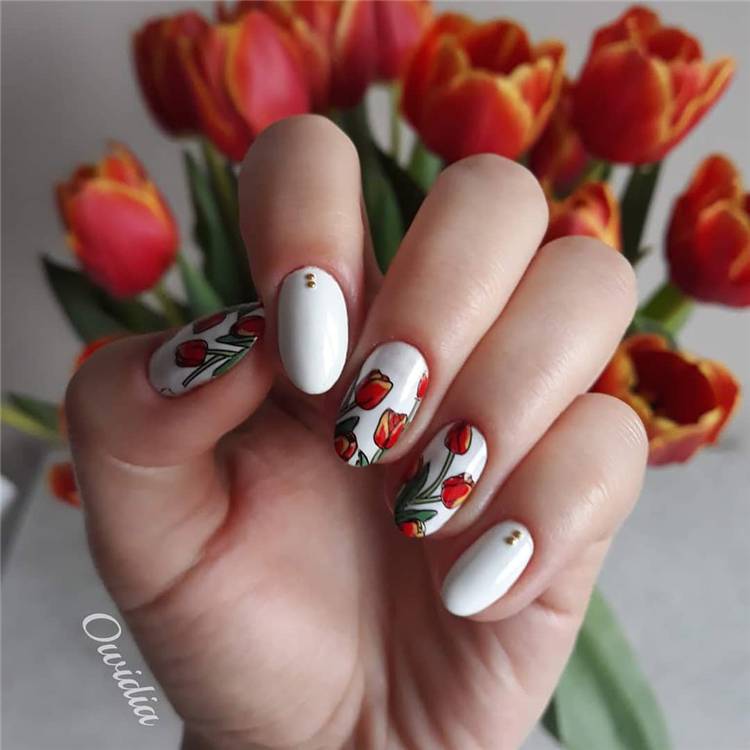 Gorgeous And Stunning Floral Nail Designs You Should Copy Right Now; Floral Nails; Lovely Nails; Nails; Square Nails; Nail Design; Flower Nails; Cherry Blossom Nails; Lily Nails; Sunflower Nails; Daisy Nails; #nails #springnail #flowernails #squarenail #naildesign #floralnails