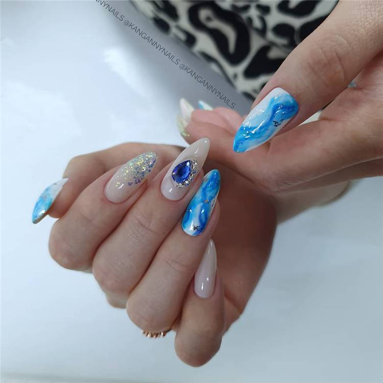 Swimming Pool Nail Designs To Rock This Summer; Summer Nails; Swimming Pool Nails; Swimming Nails; Nails; Nail Design; Aquarius Nails; Aqua Nails; #swimmingnails #nails #summernails #bluenails #oceannails #aquanails