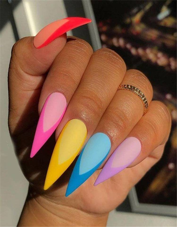 Gorgeous Rainbow Nail Designs To Rock This Summer;Summer Nails; Rainbow Nails; Pride Nails; Colorful Nails; Summer Rainbow Nails; Pride Rainbow Nails; #nails #naildesign #rainbownails #pridenails #summernails #summerpridenails #summerrainbownails