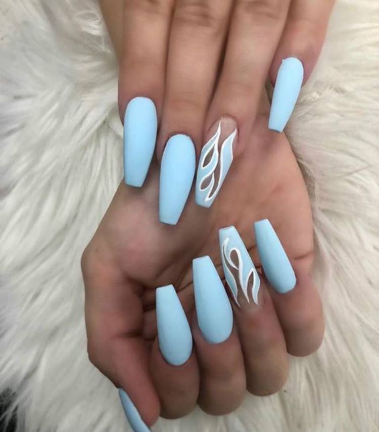 Amazing And Pretty Blue Nail Designs You Desire To Have; Blue Nails; Summer Nails; Square Nail; Coffin Nail; Stiletto Nail; Cute Nails; Blue Square Nail; Blue Coffin Nail; Blue Stiletto Nail; #nails #bluenails #bluesummernail #summernails #coffinnails #stilettonails #squarenails