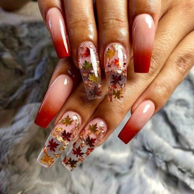 Pretty Fall Leaf Nail Designs You Must Try;Fall Nail; Autumn Nail; Fall leaf Nail Design; leaf Nail Design; Fall leaf Square Nail; Fall leaf Coffin Nail; Fall leaf Almond Nail; Fall leaf Stiletto Nails; Nails; Fall leaf Nail Color #fallnail #fallleafnaildesign #autumleafnnail #nail #falllongnails #fallsquarenail #fallstilettonail #fallcoffinnail #coffinnail #leafnail 