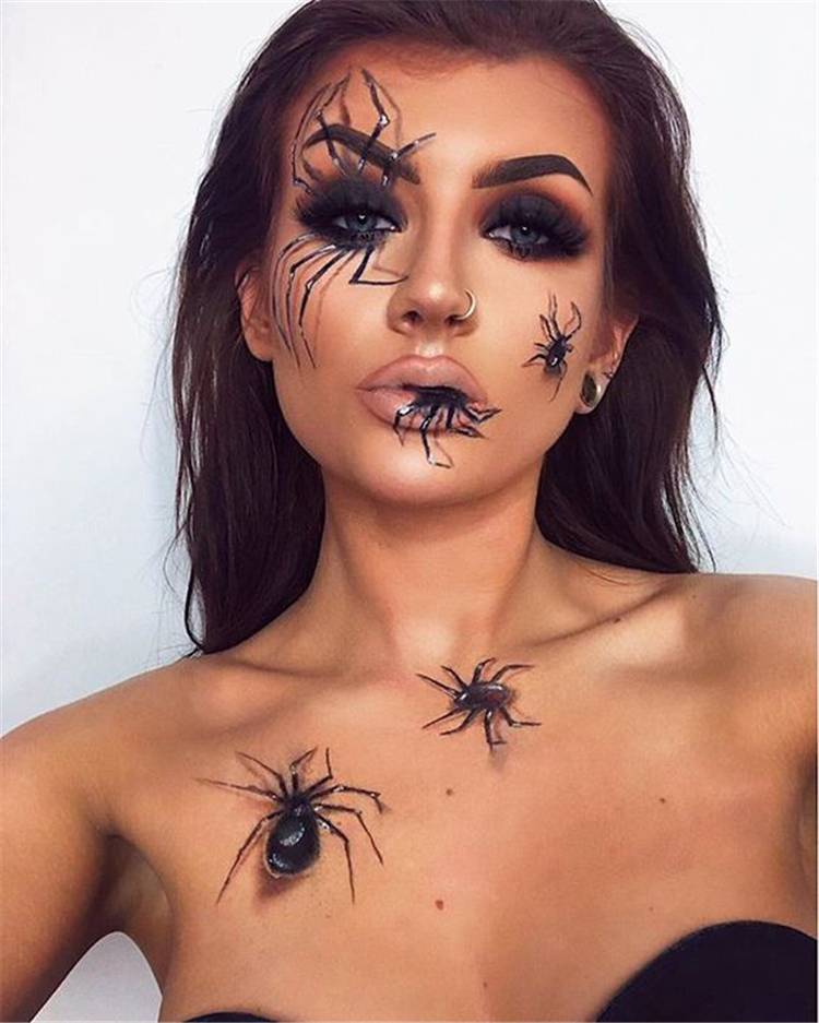 Sexy Halloween Makeup Ideas You Would Obsessed With; Halloween Makeup; Halloween; Spider Halloween Makeup; Skull Halloween Makeup; Leopard Halloween Makeup; #halloween #halloweenmakeup #makeup #scarymakeup #skullmakeup #leopardmakeup #spidermakeup