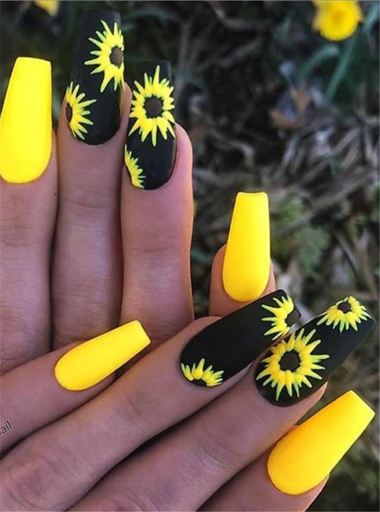 Gorgeous Floral Nail Designs You Must Fall In Love With; Floral Nails; Lovely Nails; Nails; Square Nails; Nail Design; Flower Nails; Rose Nails; Lily Nails; Sunflower Nails; Daisy Nails; Tulip Nails #nails #coffinnail #flowernails #squarenail #naildesign #floralnails #squarenails #lilynails #daisynails #sunflowernails #rosenails