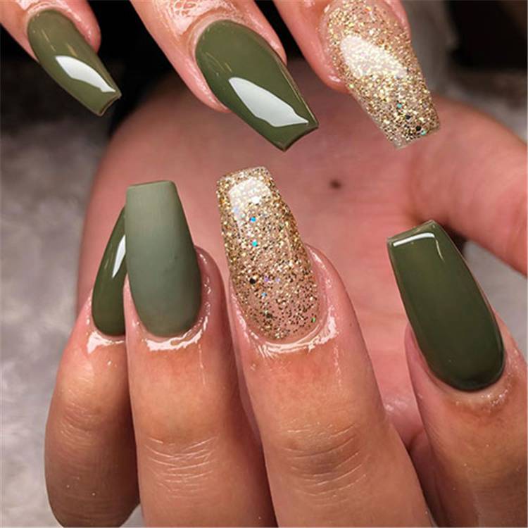 Glitter nail designs hunter green