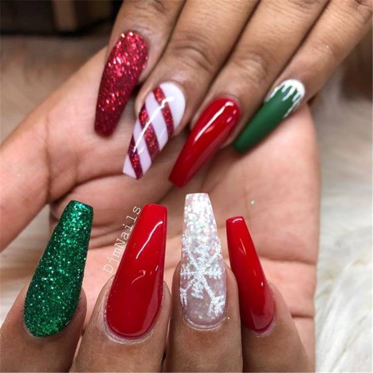 Gorgeous Arcylic Winter Coffin Nails You Must Follow; Winter Nails; Winter Coffin Nails; Coffin Nails; Arcylic Nails; Glitter Coffin Nails; Rhinestones Coffin Nails; Matte Coffin Nails; Christams Coffin Nails; #wintercoffinnails #coffinnails #arcyliccoffinnails #nails #mattecoffinnails #glittercoffinnails #christmascoffinnails