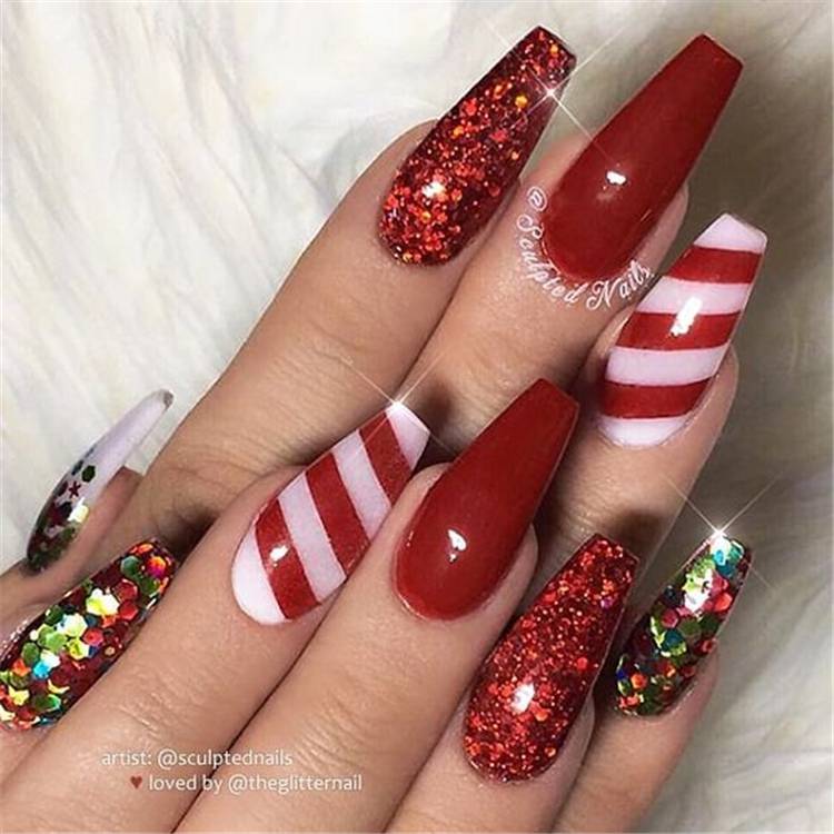 Gorgeous Arcylic Winter Coffin Nails You Must Follow; Winter Nails; Winter Coffin Nails; Coffin Nails; Arcylic Nails; Glitter Coffin Nails; Rhinestones Coffin Nails; Matte Coffin Nails; Christams Coffin Nails; #wintercoffinnails #coffinnails #arcyliccoffinnails #nails #mattecoffinnails #glittercoffinnails #christmascoffinnails