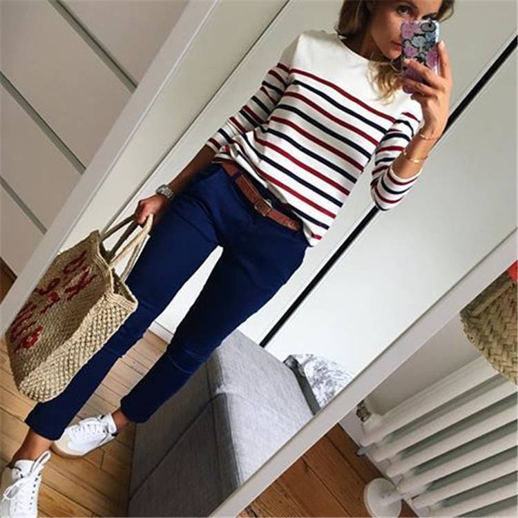 Stunning Spring Outfits To Make You Beautiful All The Time; Spring Outfits; Outfits; Spring Striped Long Dress; Spring Ripped Jeans Outfits; Long Shirts Outfits; Spring Dress; Spring Demin Jacket Outfits; Cute Spring Outfits; Spring #springoutfits #outfits #springshirtoutfits #springdress #springrippedjeans #springlongdress #springstirpeddress