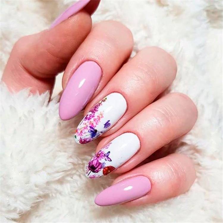 Pretty Spring Floral Nail Designs For You; Spring Nails; Lovely Nails; Nails; Square Nails; Nail Design; Flower Nails; Floral Nail; Coffin Floral Nail; Almond Floral Nail; Spring Nail; #nails #springnail #flowernails #squarenail #naildesign #coffinnail #almondnail #springnaildesign #floralnail