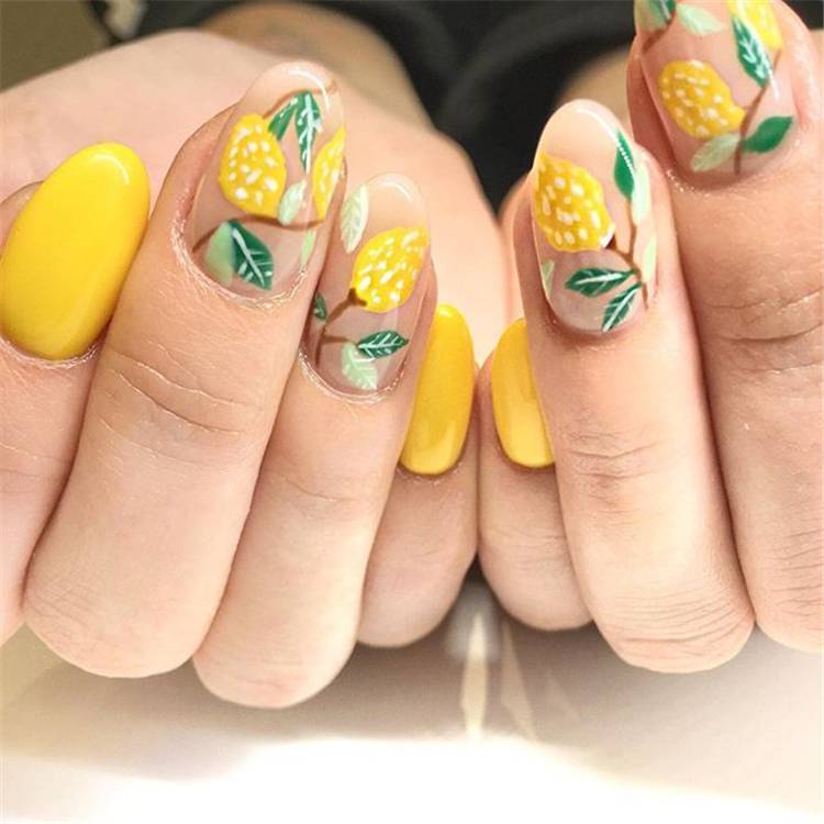 Gorgeous Spring Nail Designs With Different Accents; Floral Nails; Spring Nails; Nails; Square Nails; Nail Design; Red Accent Nails; Yellow Accent Nails; Green Accent Nails; #nails #flowernails #squarenail #naildesign #floralnails #squarenails #redaccentnails #greenaccentnails #yellowaccentnails