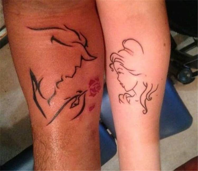 2.The Beauty And Beast Couple Matching Tattoo Designs.