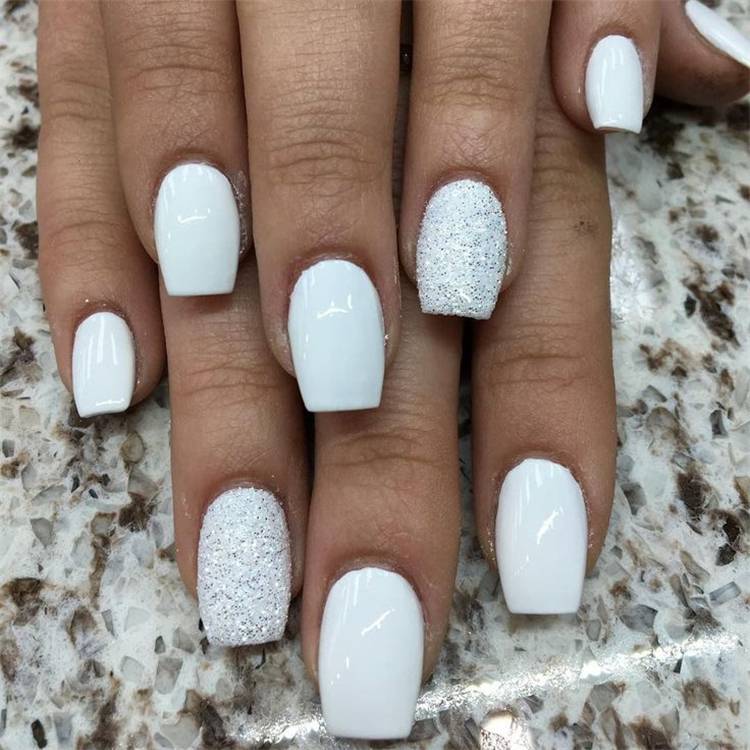 Elegant White Wedding Nails For Your Big Day; Wedding Nails; Wedding White Nails; White Nails; Nails; Elegant Nails; Square Nails; Coffin Nails; Almond Nails; White Wedding Nails; #nails #nailsart #weddingnails #weddingwhitenails #whitenails #elegantnails #squarenails #coffinnails #almondnails #whiteweddingnails