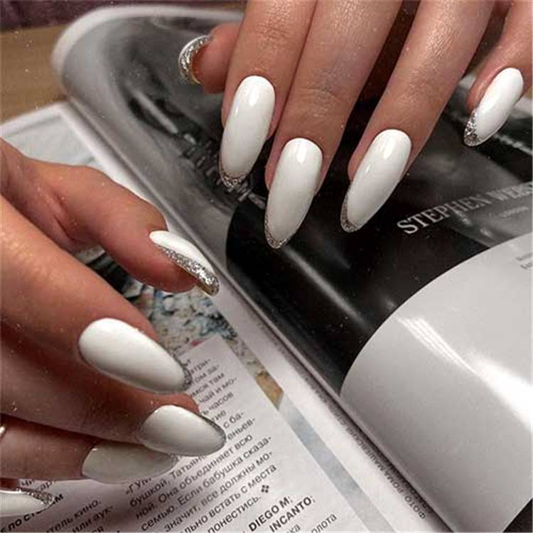 Elegant White Wedding Nails For Your Big Day; Wedding Nails; Wedding White Nails; White Nails; Nails; Elegant Nails; Square Nails; Coffin Nails; Almond Nails; White Wedding Nails; #nails #nailsart #weddingnails #weddingwhitenails #whitenails #elegantnails #squarenails #coffinnails #almondnails #whiteweddingnails