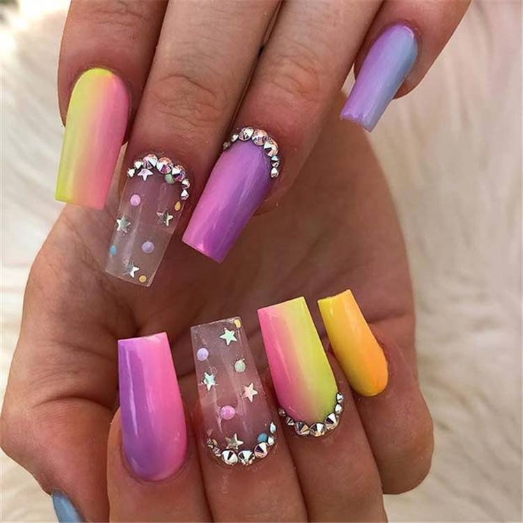 Amazing Rainbow Nail Designs To Make You Glam In Summer;Summer Nails; Rainbow Nails; Pride Nails; Colorful Nails; Summer Rainbow Nails; Pride Rainbow Nails; #nails #naildesign #rainbownails #pridenails #summernails #summerpridenails #summerrainbownails