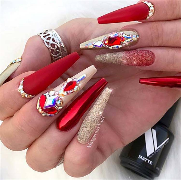 Amazing Coffin Nail Designs With Rhinestones You Must Love; Coffin Nails; C...