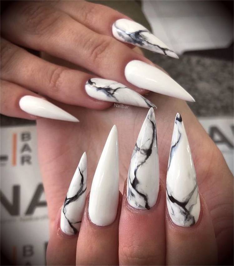 Gorgeous And Elegant Marble Nail Designs To Make You Glam; marble Square Nail; Square Nail; Coffin Marble Nail; Stiletto Marble Nail; #marblenaildesign #squarenail #squarenaildesign #naildesign #nail #coffinmarblenail #stilettomarblenail