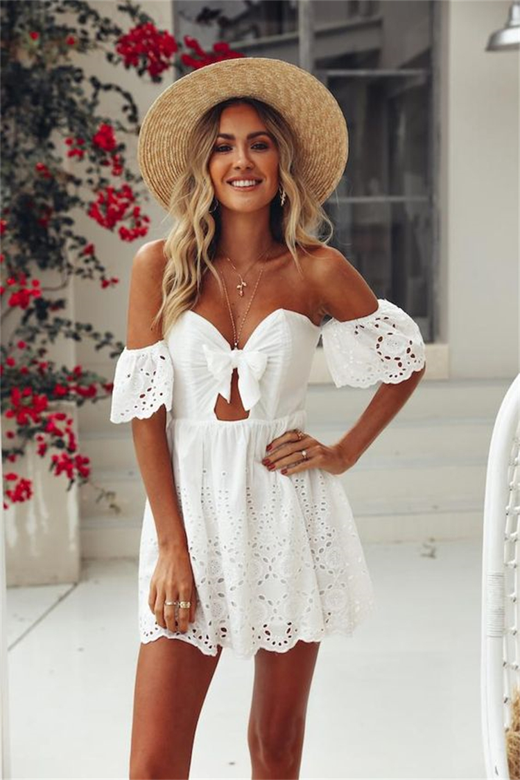 Gorgeous All White Outfits To Make You Glamorous; White Outfits; White Pants Outfits; Outfits; White Dress; One-piece Dress; White Shorts Outfits; #partyoutfits #outfits #whiteoutfits #whitepantsoutfits #whiteshortsoutfits #whitedress #summerwhiteoutfits #summeroutfits