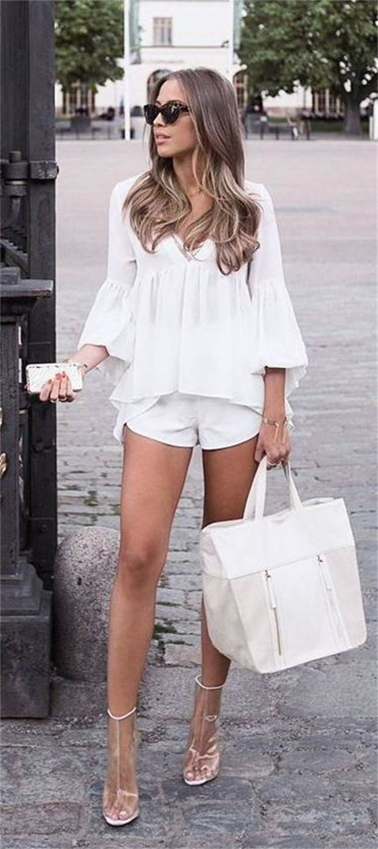 Gorgeous All White Outfits To Make You Glamorous; White Outfits; White Pants Outfits; Outfits; White Dress; One-piece Dress; White Shorts Outfits; #partyoutfits #outfits #whiteoutfits #whitepantsoutfits #whiteshortsoutfits #whitedress #summerwhiteoutfits #summeroutfits