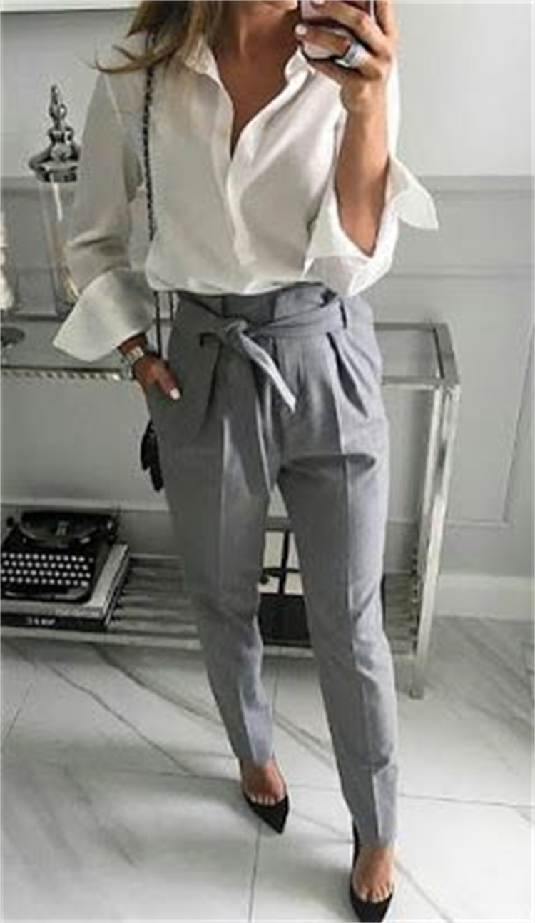 Gorgeous Summer Office Outfits To Give You A Boss Look; Office Outfits; Outfits; Summer Office Outfits; Office Pants; Office Skirt; Office Midi Skirt; Office Blouse; Office Shirt; #officeoutfits #outfits #summerofficeoutfits #officepants #highwaistpants #officeskirt #officemidiskirt #officeblouse #midiskirt