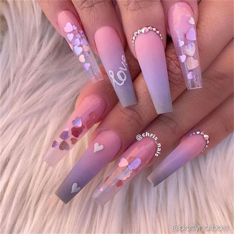 Pretty Nail Designs With Heart Shape To Warm Your Heart; Heart Shape; Heart Shape Nail Design; Nail Design; Short Square Heart Shape Nail; Coffin Nail Heart Shape; Almond Heart Shape Nail; #nail #naildesign #squarenail #coffinnail #almondnail #heartshapenail #heartshape #heartshapenail
