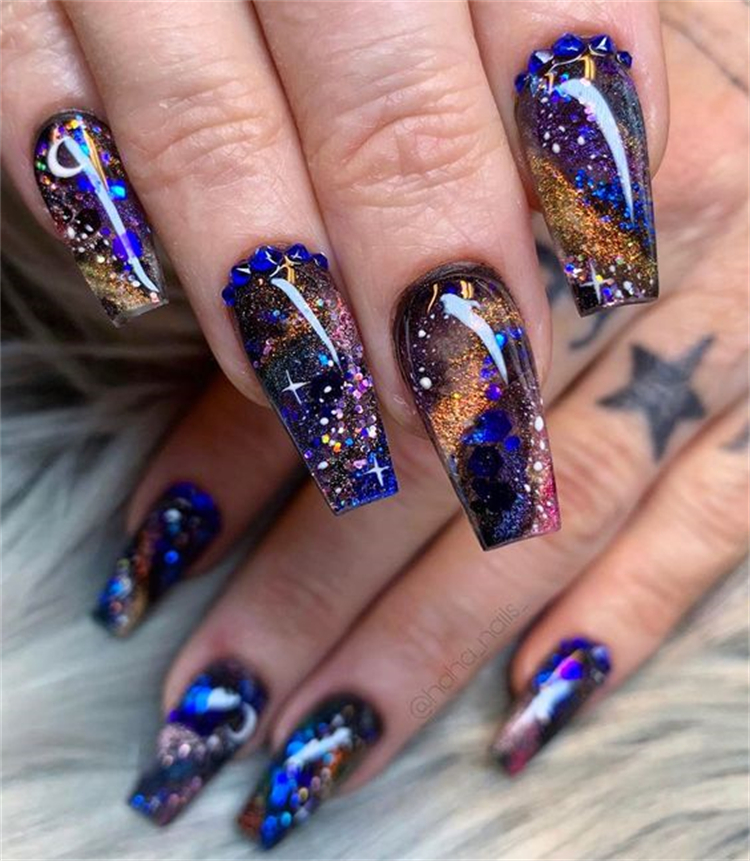 Stunning Galaxy Nail Designs You Must Fall In Love With; Galaxy Nail; Nail; Nail Design; Space Nail Design; Galaxy; Galaxy Coffin Nail; Galaxy Stiletto Nail; Galaxy Sqaure Nail #nail #naildesign #galaxy #galaxynail #galaxynaildesign #galaxycoffinnail #galaxystilettonail #galaxysqaurenail