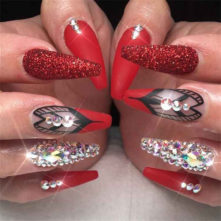 Hottest Red Nail Design To Make You Sexier; Red Nail; Red Nail Design; Matte Red Nails; Floral Red Nails; Glitter Red Nails; Trendy Red Nails; Nails; Nail Design; Coffin Red Nail; Stiletto Red Nail; Square Red Nail #rednails #rednaildesign #glitterrednails #matterednails #nail #naildesign #coffinrednail #squarerednail #stilettorednail