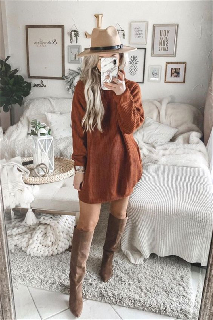 Chic And Gorgeous Fall Outfits For Your Inspiration, Fall Outfits; Outfits; High Knee Boots Outfits; Cardigan Outfits; Skirt Outfits; Sweater Dress Outfits; #outfits #falloutfits #highkneeboots #cardiganoutfits #skirtoutfits #sweaterdressoutfits 