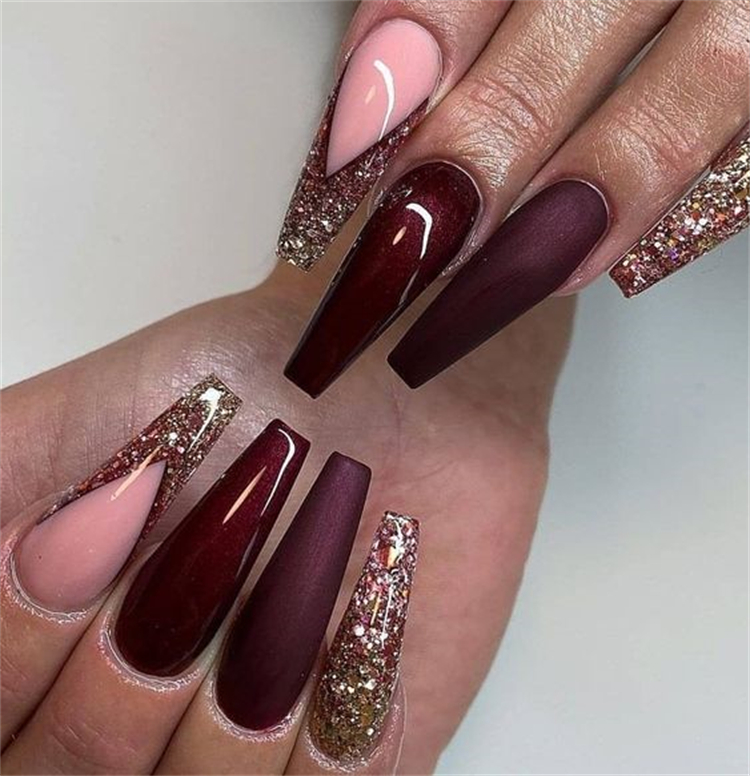 Gorgeous And Elegant Nail Colors And Designs To Inspire You; Burgundy Nail; Mustard Yellow Nail; Emerald Nail; Nail; Nail Color; Nail Designs; Square Nail; Coffin Nail; Stiletto Nail; #burgundynail #mustardyellownail #emeraldnail #nail #nailcolor #naildesign #suqarenail #coffinnail #stilettonail 