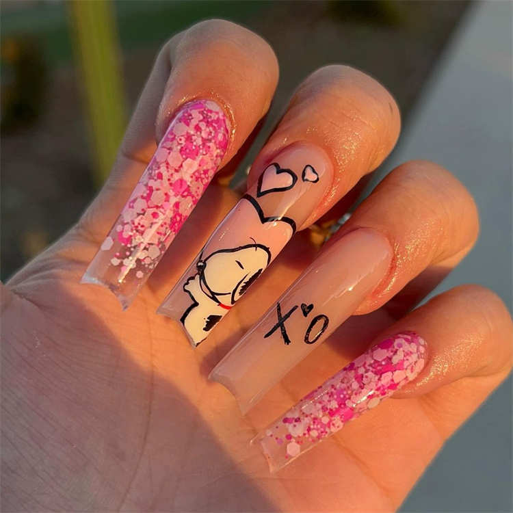 Cute And Stunning Valentine's Nail Designs For Your Romance; Valentine's Day nails; Square Valentines Nail; Coffin Valentines Nail; Stiletto Valentines Nail; Romantic heart shape nails; acrylic nails;Heart Shape Nails; #valentine #valentinenail #nails #naildesign #chicnails #squarevalentinesnail #coffinnail#stilettonail #squarenail