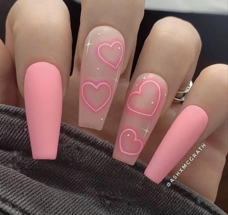 Amazing Valentine's Nail Designs To Keep Your Heart Flipped; Valentine's Day nails; Square Valentines Nail; Coffin Valentines Nail; Stiletto Valentines Nail; Romantic heart shape nails; acrylic nails;Heart Shape Nails; #valentine #valentinenail #nails #naildesign #chicnails #squarevalentinesnail #coffinnail