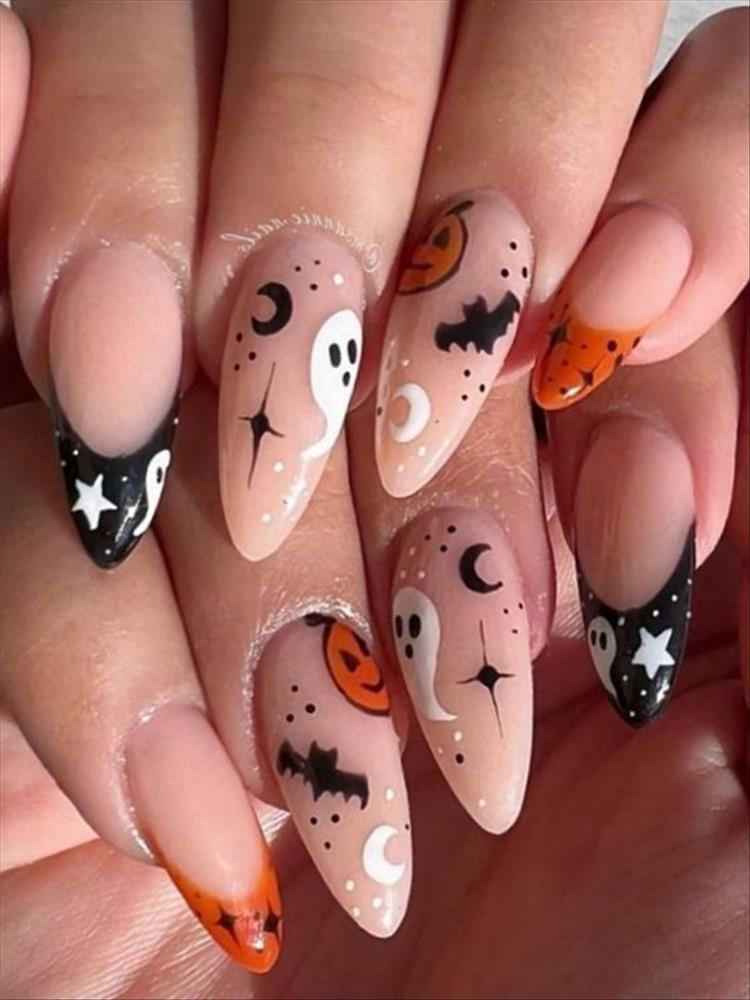 #Halloween #halloweennail #scarynail #nail #naildesign #squarenail  ghostnail, halloweennail, pumpkinnails, scaryhalloweennail, shortsquarenail, skullnails