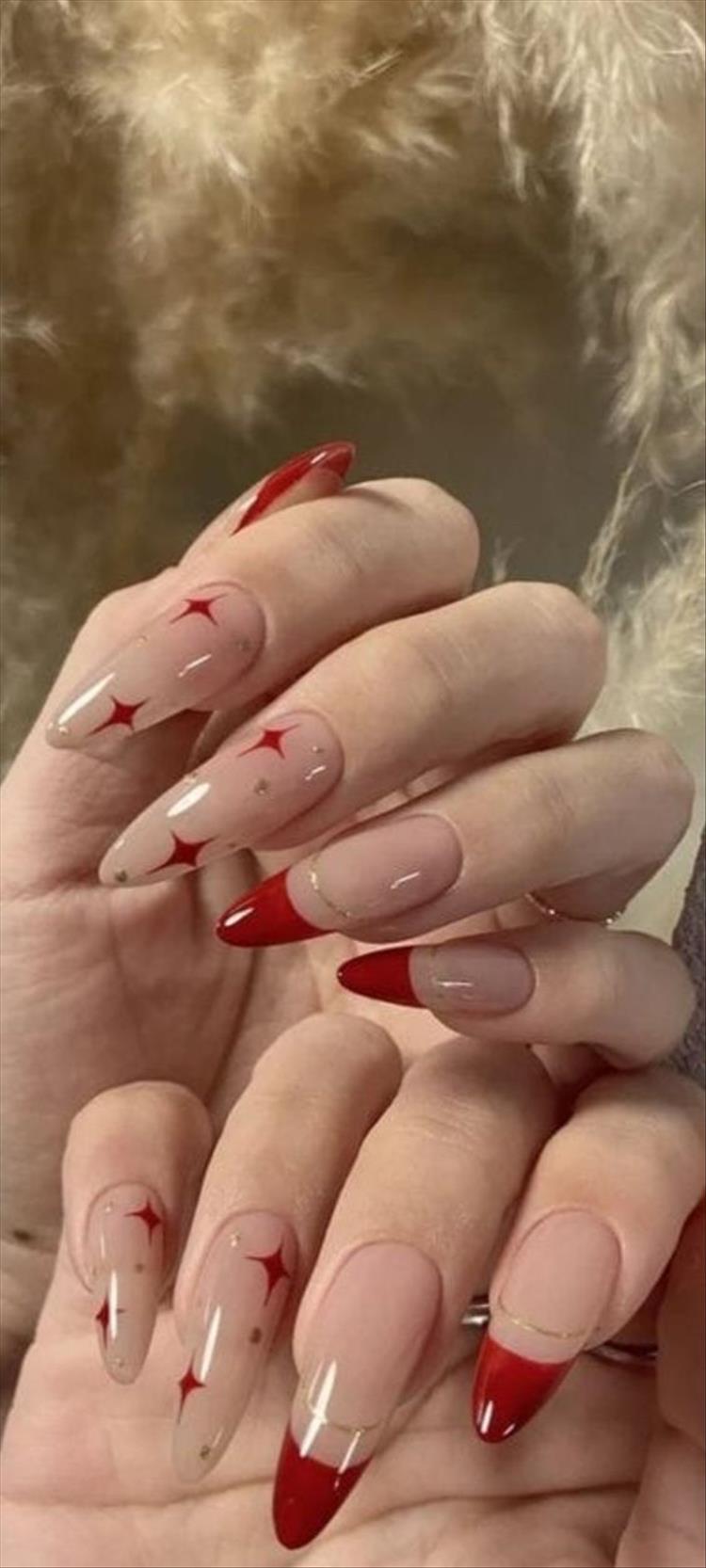 Elegant And Gorgeous Red Nail Designs For You; Red Nail; Nail; Nail Design; Red Short Nail; Coffin Red Nail; Stiletto Red Nail; Diamond Nail; Crystals Nails; Glitter Nails; #nail #naildesign #nailart #rednail #redshortnail #coffinrednail #stilettorednail #holidaynail