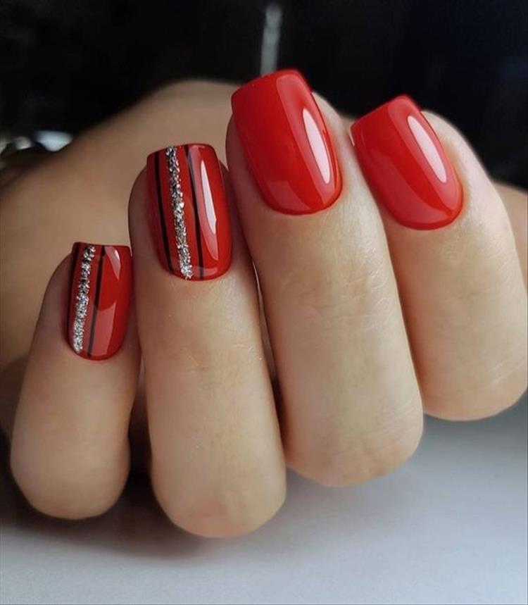 Elegant And Gorgeous Red Nail Designs For You; Red Nail; Nail; Nail Design; Red Short Nail; Coffin Red Nail; Stiletto Red Nail; Diamond Nail; Crystals Nails; Glitter Nails; #nail #naildesign #nailart #rednail #redshortnail #coffinrednail #stilettorednail #holidaynail