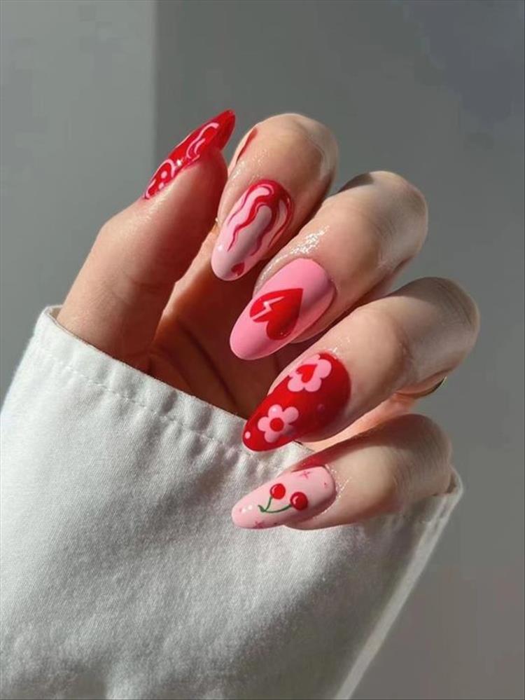 Elegant And Gorgeous Red Nail Designs For You; Red Nail; Nail; Nail Design; Red Short Nail; Coffin Red Nail; Stiletto Red Nail; Diamond Nail; Crystals Nails; Glitter Nails; #nail #naildesign #nailart #rednail #redshortnail #coffinrednail #stilettorednail #holidaynail