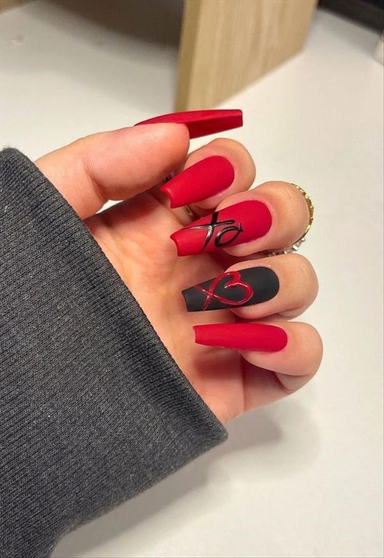 Elegant And Gorgeous Red Nail Designs For You; Red Nail; Nail; Nail Design; Red Short Nail; Coffin Red Nail; Stiletto Red Nail; Diamond Nail; Crystals Nails; Glitter Nails; #nail #naildesign #nailart #rednail #redshortnail #coffinrednail #stilettorednail #holidaynail