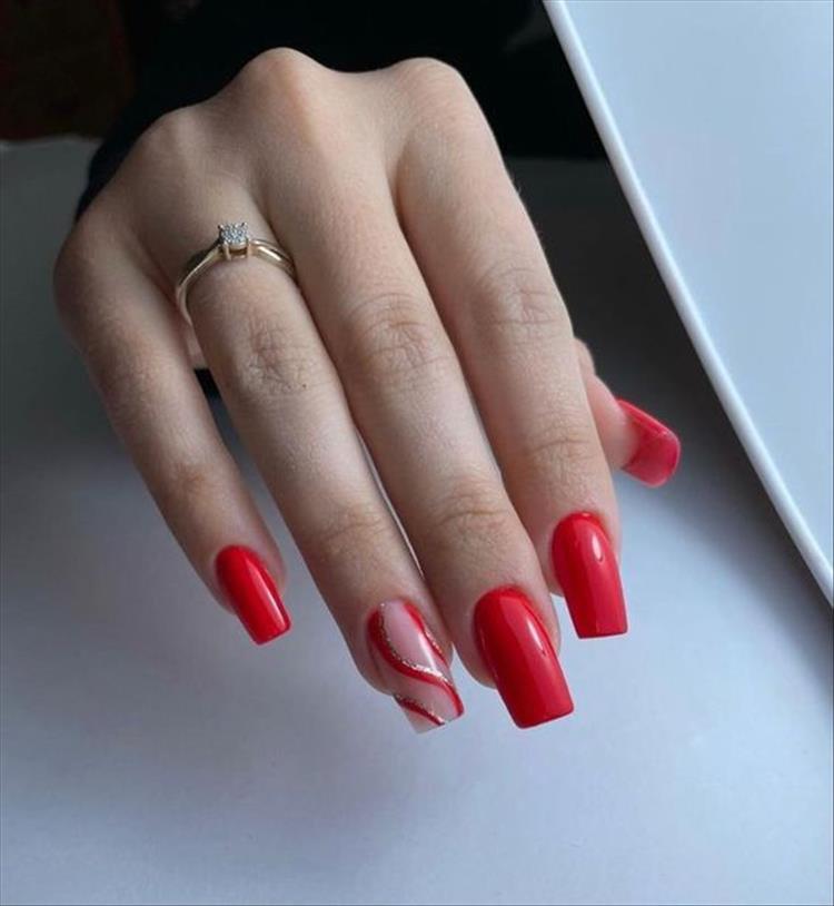 Elegant And Gorgeous Red Nail Designs For You; Red Nail; Nail; Nail Design; Red Short Nail; Coffin Red Nail; Stiletto Red Nail; Diamond Nail; Crystals Nails; Glitter Nails; #nail #naildesign #nailart #rednail #redshortnail #coffinrednail #stilettorednail #holidaynail